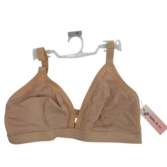 Blake & Co. Bralette Size 1X Beige Unlined Wire Free Mesh Insert Comfort - Picture 1 of 9